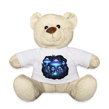 Leuchtende Pilzwelt im dunklen Zauberwald - Teddy - Weiß - Vorne