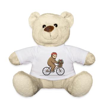 Cute sloth on bicycle with flower basket - Teddy Bear - white - Front