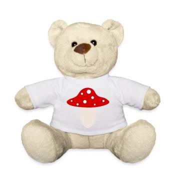 Whimsical Red Mushroom Illustration - Teddy Bear - white - Front