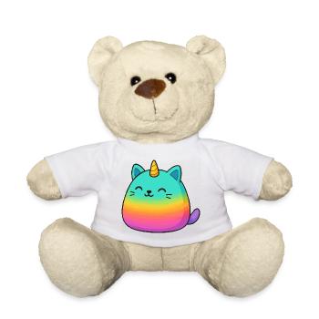 Pink Rainbow Unicorn Cat - Teddy Bear - white - Front