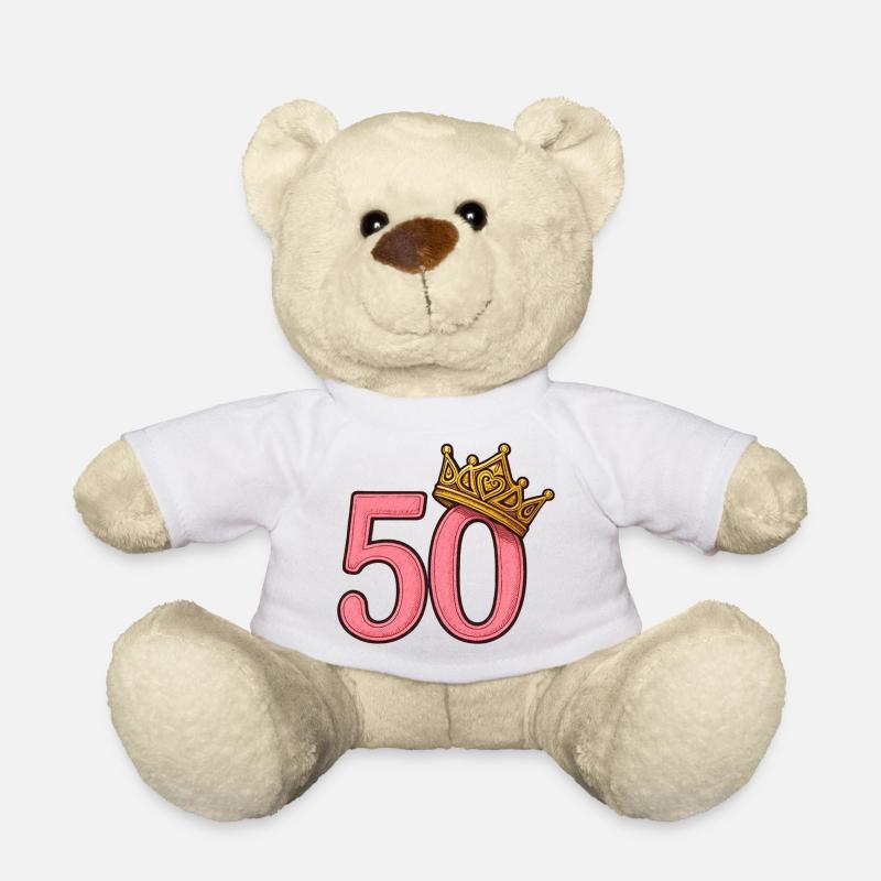 50. Geburtstag Frau Gold Krone Geschenkidee - Teddy - Weiß