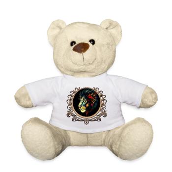 Floral Lion on Ornamental Border - Teddy Bear - white - Front