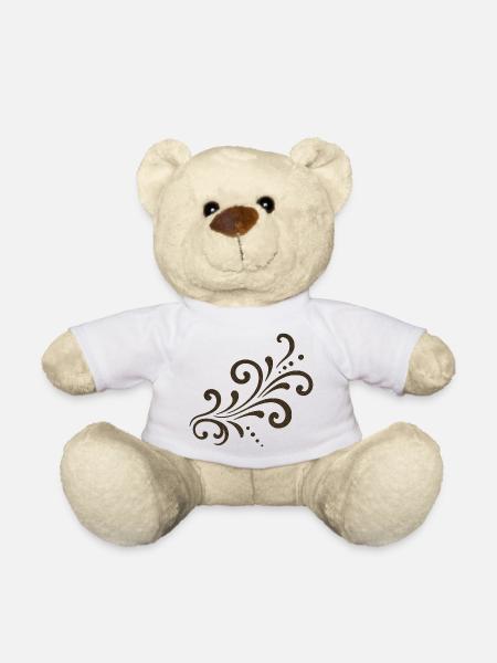 Tourbillon de fleurs ornementales brunes - Nounours - blanc