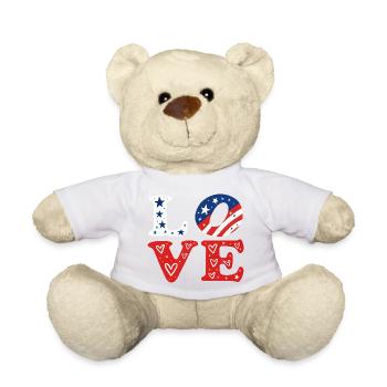 LOVE Tricolor Stars and Hearts - Teddy Bear - white - Front