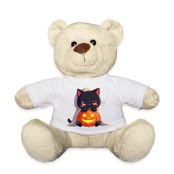 Halloween Cat with Halloween Pumpkin - Teddy Bear - white - Front