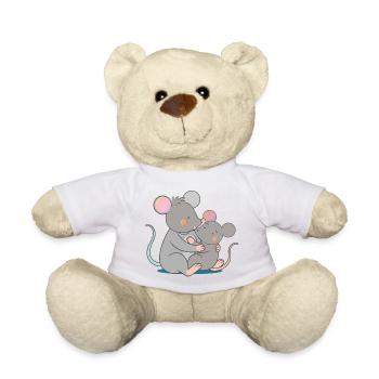 Zwei süße Mäuse umarmen sich liebevoll - Teddy - Weiß - Vorne