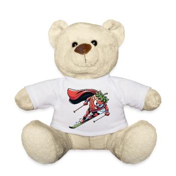 Strawberry Superhero Skiing Winter Fun - Teddy Bear - white - Front