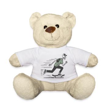 Skater Skelett T-Shirt – Cooles Streetwear Design - Teddy - Weiß - Vorne
