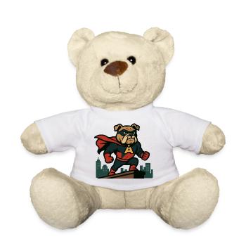 Superhero Bulldog Standing Brave City Cartoon - Teddy Bear - white - Front