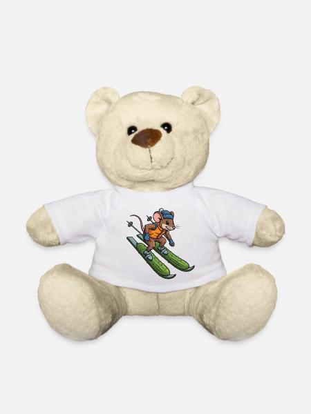 Süße Maus Ratte Ski Skifahrer Gurke Winterurlaub - Teddy - Weiß