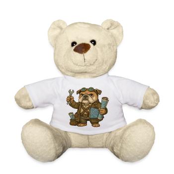 Engineer Bulldog with Wrench and Blueprints - Teddy Bear - white - Front