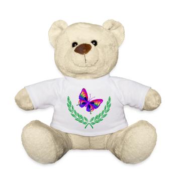 Butterfly in Green Laurel Wreath - Teddy Bear - white - Front