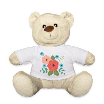 Pastel Roses Flower Bouquet Vintage Floral Design - Teddy Bear - white - Front