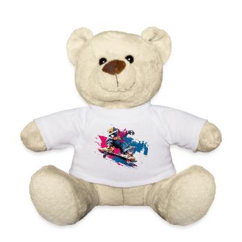Skateboard Waschbär im Streetart Look - Teddy - Weiß - Vorne