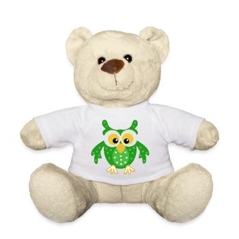 Green Owl with Dots - Teddy Bear - white - Front