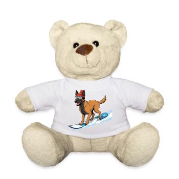Snowboard Hund mit Muetze und Skibrille - Teddy - Weiß - Vorne