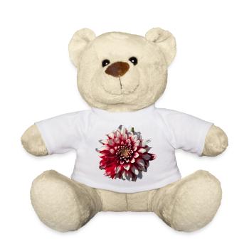 Red White Dahlia - Teddy Bear - white - Front