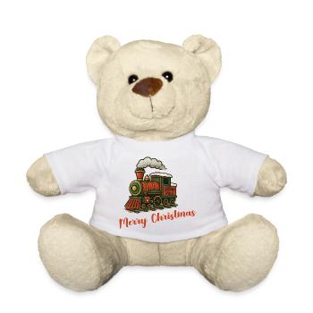 Vintage Christmas Train North Pole Locomotive - Teddy Bear - white - Front