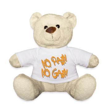No Pain No Gain – Bold Orange Graffiti Style - Teddy Bear - white - Front