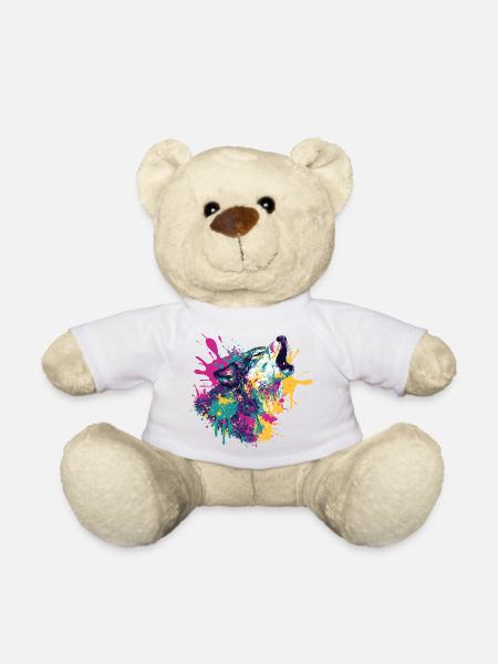Wolf im Farbexplosion Stil - Teddy - Weiß