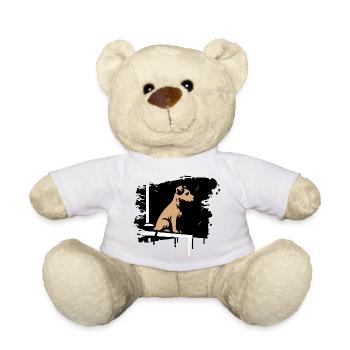 Dog in the rain on roof in stylized cartoon style - Teddy Bear - white - Front