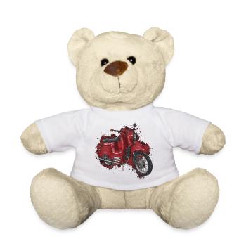 East German Schwalbe moped watercolor – cult vehicle - Teddy Bear - white - Front