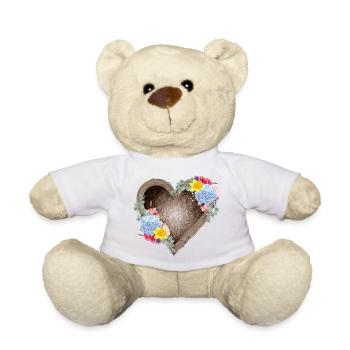 Herzförmiges Vogelnest mit Frühlingsblüten - Teddy - Weiß - Vorne
