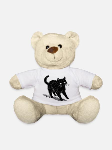Quirky Black Cat Doodle – Cute & Spooky Vibes - Teddy Bear - white