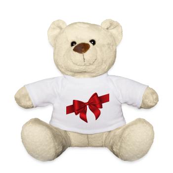 Red Bow Elegance - Teddy Bear - white - Front