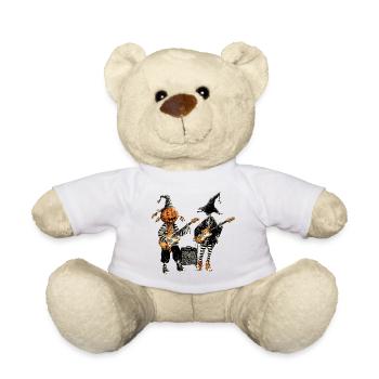 Pumpkin & Skeleton Rock Band Illustration - Teddy Bear - white - Front