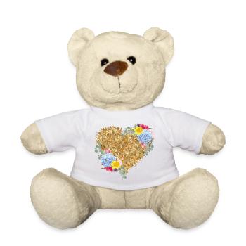 Cœur de paille avec des fleurs printanières - Nounours - blanc - Devant