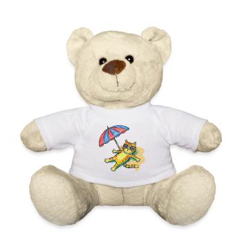 Colorful beach cat with parasol - Teddy Bear - white - Front