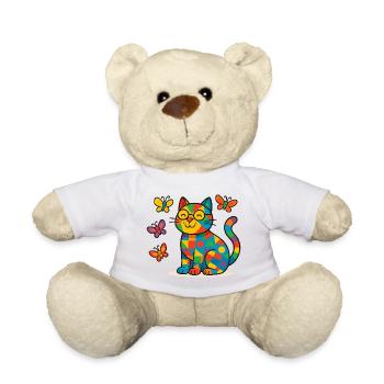 Patchwork Cat and Butterflies - Teddy Bear - white - Front