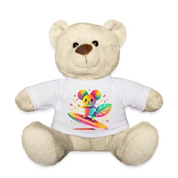 Bunter Bär surft auf Surfbrett - Teddy - Weiß - Vorne