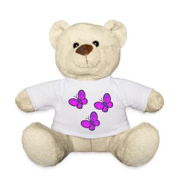 Neon Pink Butterflies Trio - Teddy Bear - white - Front