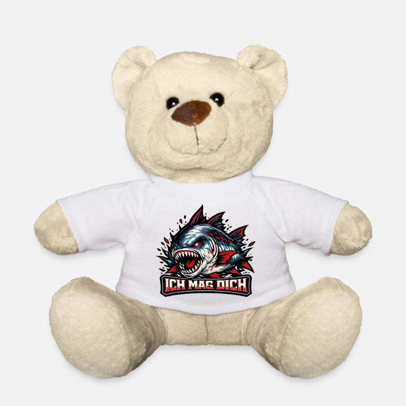 Bissiger Piranha - Netter Spruch: Ich Mag Dich - Teddy - Weiß