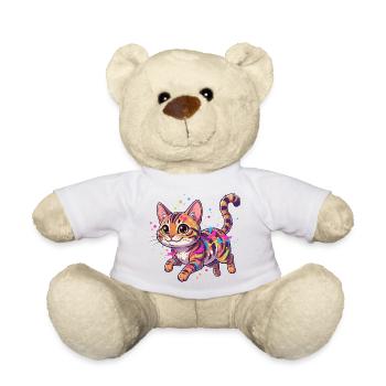 Bunte Katzen Splatterkunst - Teddy - Weiß - Vorne