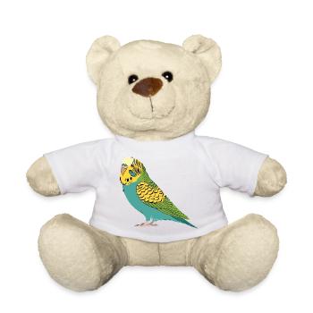 Budgie Green Yellow Turquoise Parakeet Parrot - Teddy Bear - white - Front