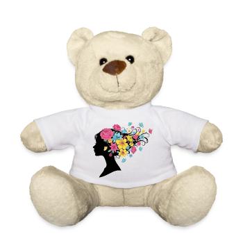 Frauenkopf mit langen Blumen Schmetterling Haaren - Teddy - Weiß - Vorne