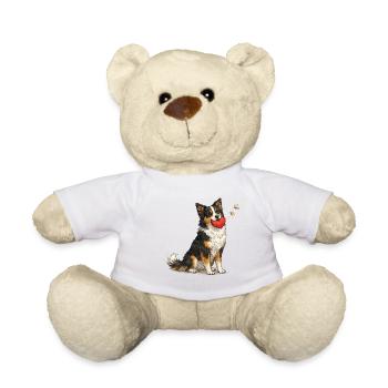 Border Collie Dog with Heart and Cuddle - Teddy Bear - white - Front