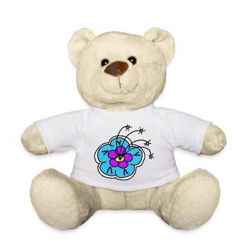 Fleur bleue motif floral fleur rétro - Nounours - blanc - Devant