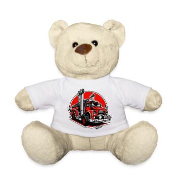Crimson Fire Engine Illustration - Teddy Bear - white - Front