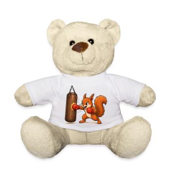 Eichhörnchen am Boxsack Cartoon Motiv  - Teddy - Weiß - Vorne
