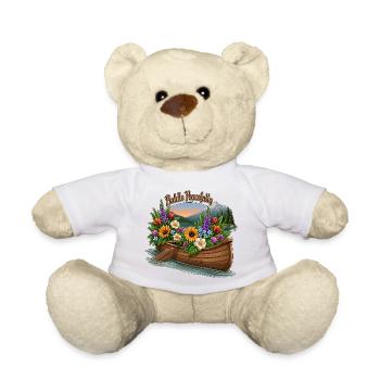 Paddle Peacefully Canoe Filled with Wildflowers on - Teddy Bear - white - Front