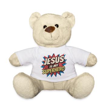 Jesus Is My Superhero - Retro Comic Pop Art - Teddy Bear - white - Front