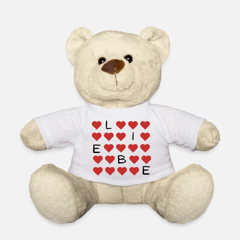 Red Heart Pattern Repeat - Teddy Bear - white