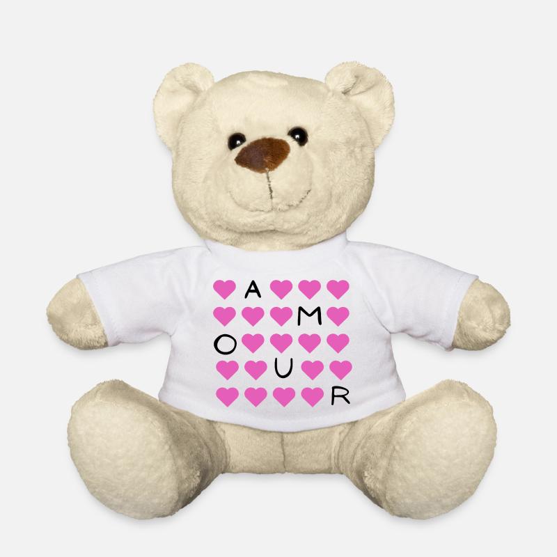 Pink Heart Grid Pattern - Teddy Bear - white
