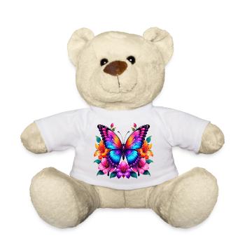 Bunter Schmetterling mit Blumen - Teddy - Weiß - Vorne