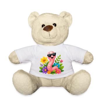 Ver joyeux avec des lunettes de soleil dans un jardin de fleurs - Nounours - blanc - Devant