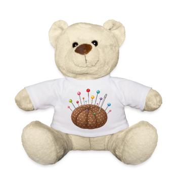 Coussin d’épingles avec des épingles colorées - Nounours - blanc - Devant